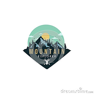 Forest, Mountain Adventure, Deer Hunter Badge Vector Logo Vector Illustration