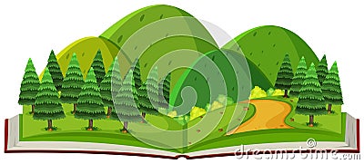 Forest and mountain in the book Vector Illustration