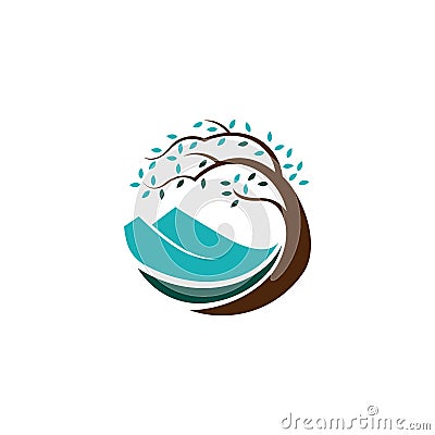 Forest Mountain Tree Fresh Nature Adventure Circle Abstract Logo Vector Illustration