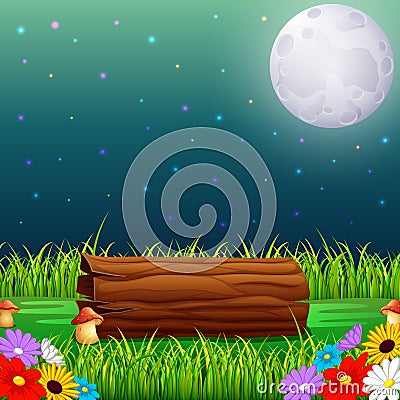Forest at night and wood with fullmoon Vector Illustration