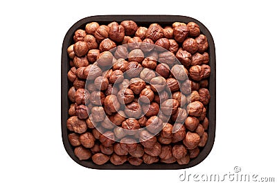 Forest nuts peeled in square bowl isolated on white background. organic food, top view Stock Photo