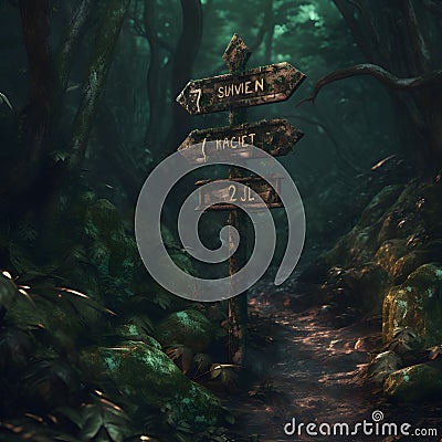 Forest Odyssey: Wavy Treacherous Path and the Twelve Directions Stock Photo