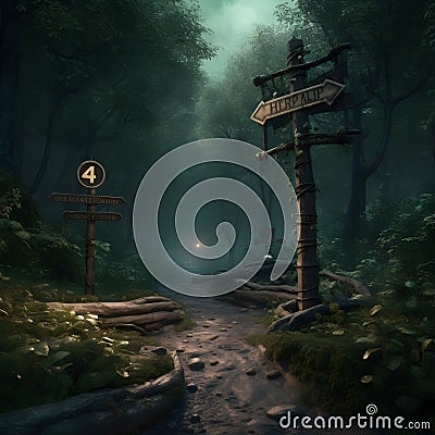 Forest Odyssey: Wavy Treacherous Path and the Twelve Directions Stock Photo