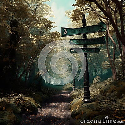 Forest Odyssey: Wavy Treacherous Path and the Twelve Directions Stock Photo