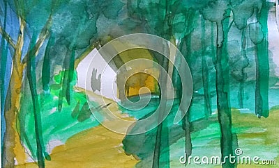 Forest painting water color abstract background Stock Photo