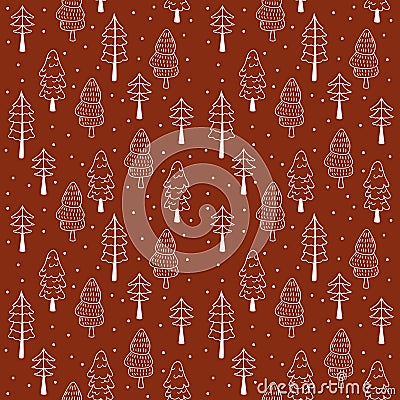 Forest pines seamless vector pattern. Hand drawn winter background Vector Illustration