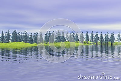 Forest reflected on lake Stock Photo