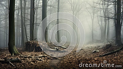 forest scene fog panorama foggy Cartoon Illustration