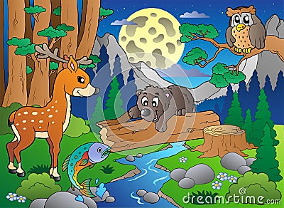 Forest scene with various animals 2 Vector Illustration