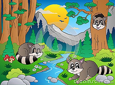 Forest scene with various animals 6 Vector Illustration