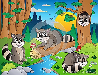 Forest scene with various animals 7 Vector Illustration