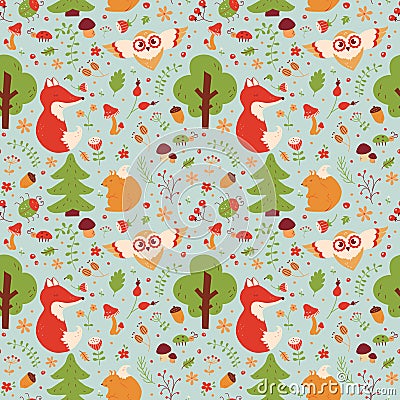 Forest seamless pattern. Vector background. Vector Illustration