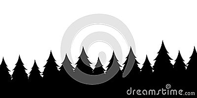 Forest silhouette background.View to realistic coniferous trees.Vector monochrome version Stock Photo