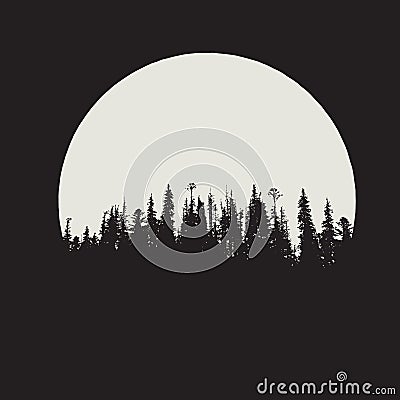 Forest silhouette on moon background Vector Illustration