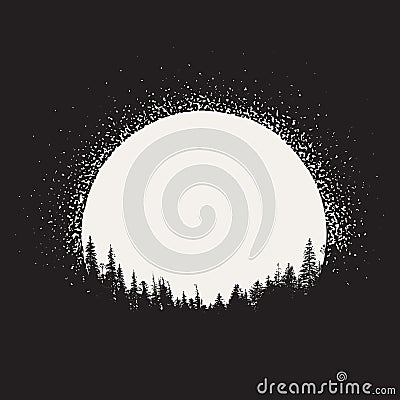 Forest silhouette on moonrise background Vector Illustration