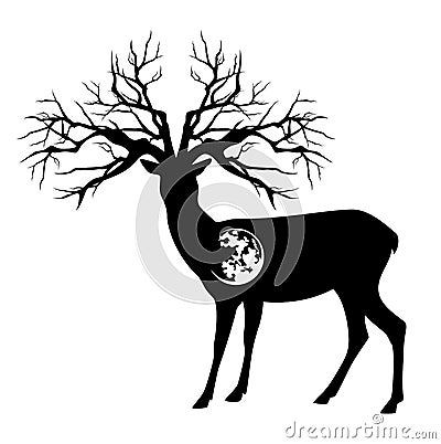 Forest spirit deer black vector silhouette Vector Illustration