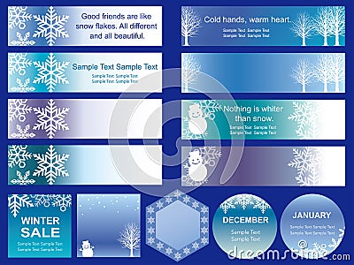 Set of winter season banners and cards, Vector illustration. Vector Illustration