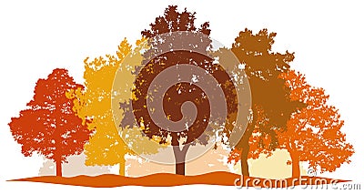 Forest trees autumn silhouette vector. City park and forest landscape background isolated set Vector Illustration