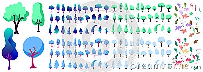 Forest Trees, Hedges And Bush Set Illustration of a set of cartoon spring or summer and winter forest trees . Silhoutte of trees Stock Photo