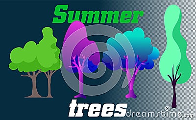 Forest Trees, Hedges And Bush Set Illustration of a set of cartoon spring or summer and winter forest trees . Silhoutte of trees Stock Photo