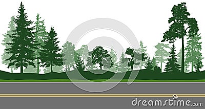 Forest trees, horizontal road. Vector illustratio Vector Illustration