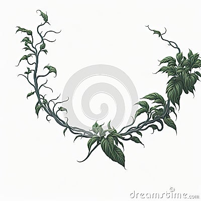 Forest Twisted Jungle Vines Plant with Green Leafs Cartoon Illustration