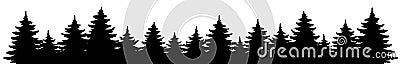 Forest vector shape. Pine tree landscape, panorama. Hand drawn stylized black and white illustration Vector Illustration