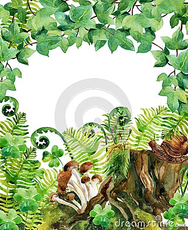 Forest watercolor background. Cartoon Illustration