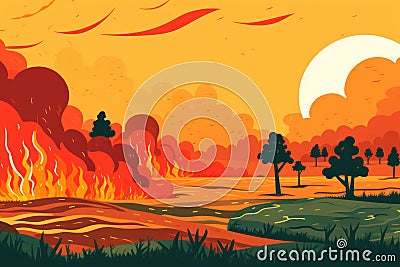 forest wildfire with charred trees ,natural disaster exacerbated by climate change Stock Photo