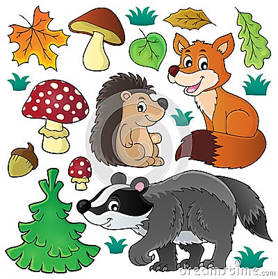 Forest wildlife theme set 1 Vector Illustration