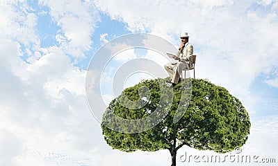 Forestation as ecologyy solution . Mixed media Stock Photo