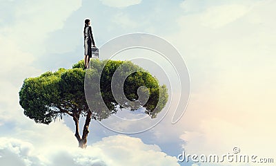 Forestation as ecologyy solution . Mixed media Stock Photo