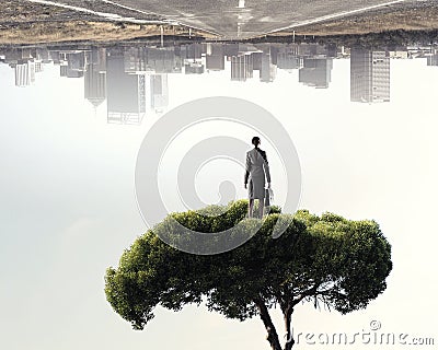 Forestation as ecologyy solution . Mixed media Stock Photo