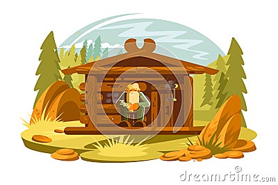 Forester sitting on porch Vector Illustration