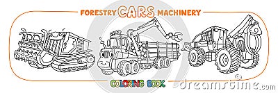 Forestry machinery cars with eyes coloring set Vector Illustration
