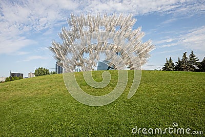 Forever Bicycles sculpture by Ai Weiwei at The Forks in Winnipeg, Manitoba, Canada Editorial Stock Photo