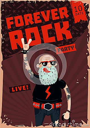 Forever Rock. Old school music. Funny poster Vector Illustration