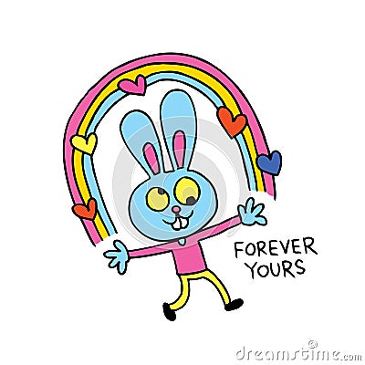 Forever yours - cute bunny character Vector Illustration