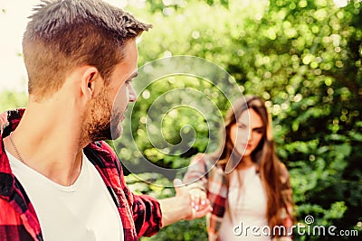 Forever yours. happy valentines day. summer camping in forest. family weekend. romantic date. couple in love. couple Stock Photo