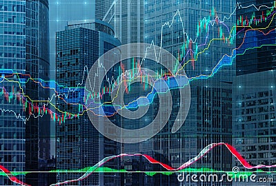 Forex chart over the background of the skyscrapers of the International Business Centre in Moscow. Stock Photo