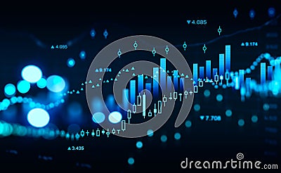 Forex graph lines and bars with rising candlesticks and numbers Stock Photo