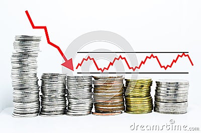 Forex graph red arrow downtrend Stock Photo