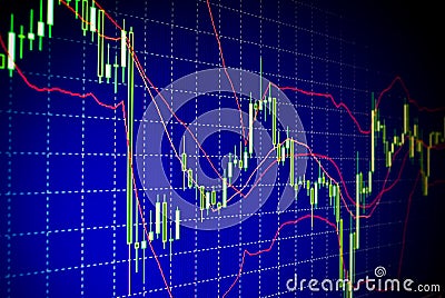 Forex stock market candle graph analysis on the screen Stock Photo