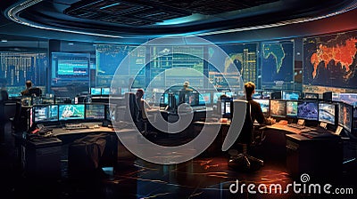 Forex trader sitting in front of many screens created with Generative AI Stock Photo