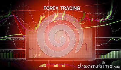 Forex trading / forex charts graph board data on desktop screen technical wth indicator tool Editorial Stock Photo