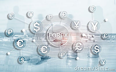 Forex trading currency exchange business finance diagrams dollar euro icons on blurred background Editorial Stock Photo