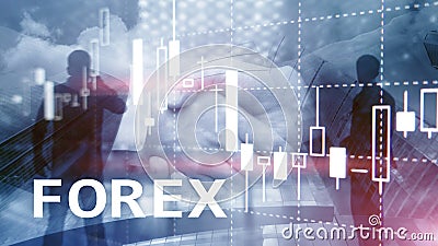 Forex trading, financial candle chart and graphs on blurred business center background. Editorial Stock Photo