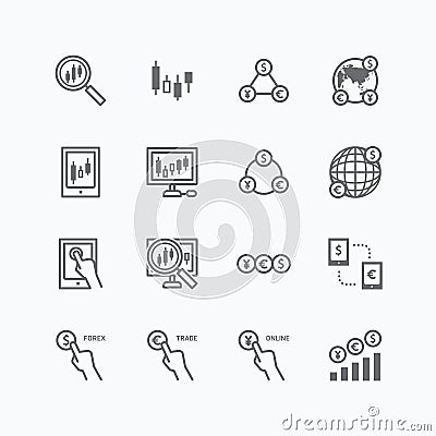 Forex vector flat icons set of business finance online trading Vector Illustration