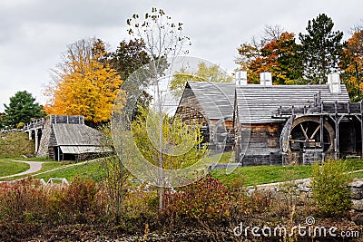 The Saugus Iron Works Furnace, Forge, and Slitting Mill surrounded by colorful fall foliage Stock Photo