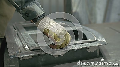 Forge workshop on table. Smithy manual production. Work on the product. Ruler, angle grinder. The blacksmith manufacture. Forge workshop on table. Smithy manual stock footage Forge workshop on table. Smithy manual production. Work on the product. Ruler, angle grinder. The blacksmith manufacture. Forge workshop on table. Smithy manual stock footage
